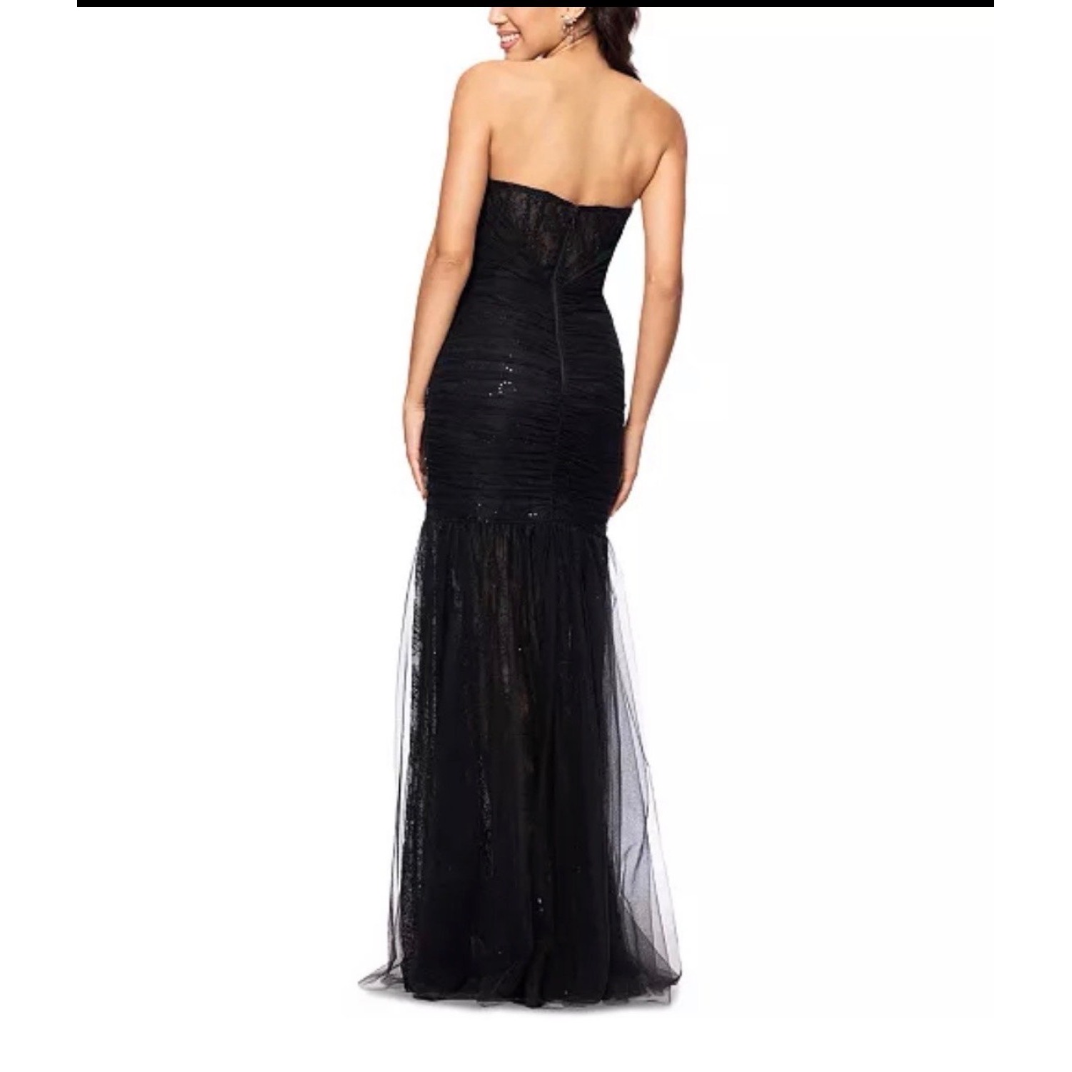 Betsy & Adam Black Sequin Tulle Mermaid Gown Size 2 New Formal Dress Party — image 3 of 8